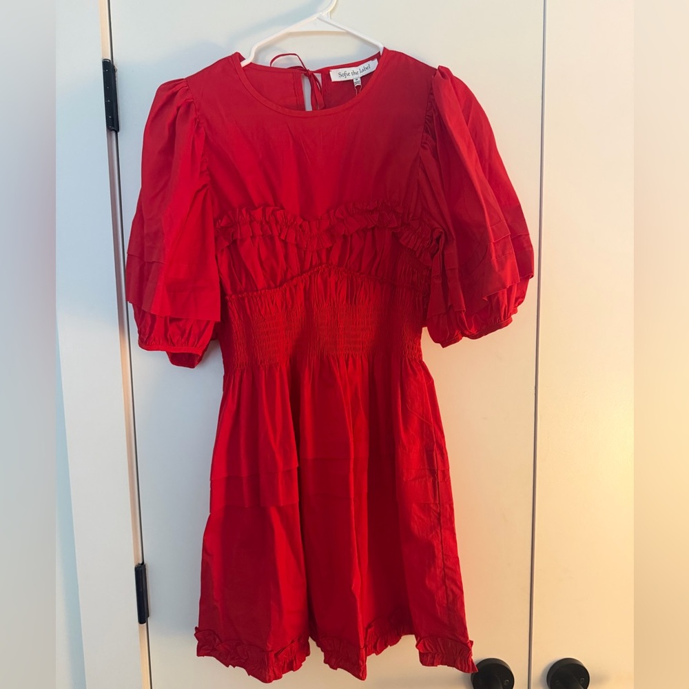 NWT Sofie the Label Bright Red Puff-Sleeve Mini Dress